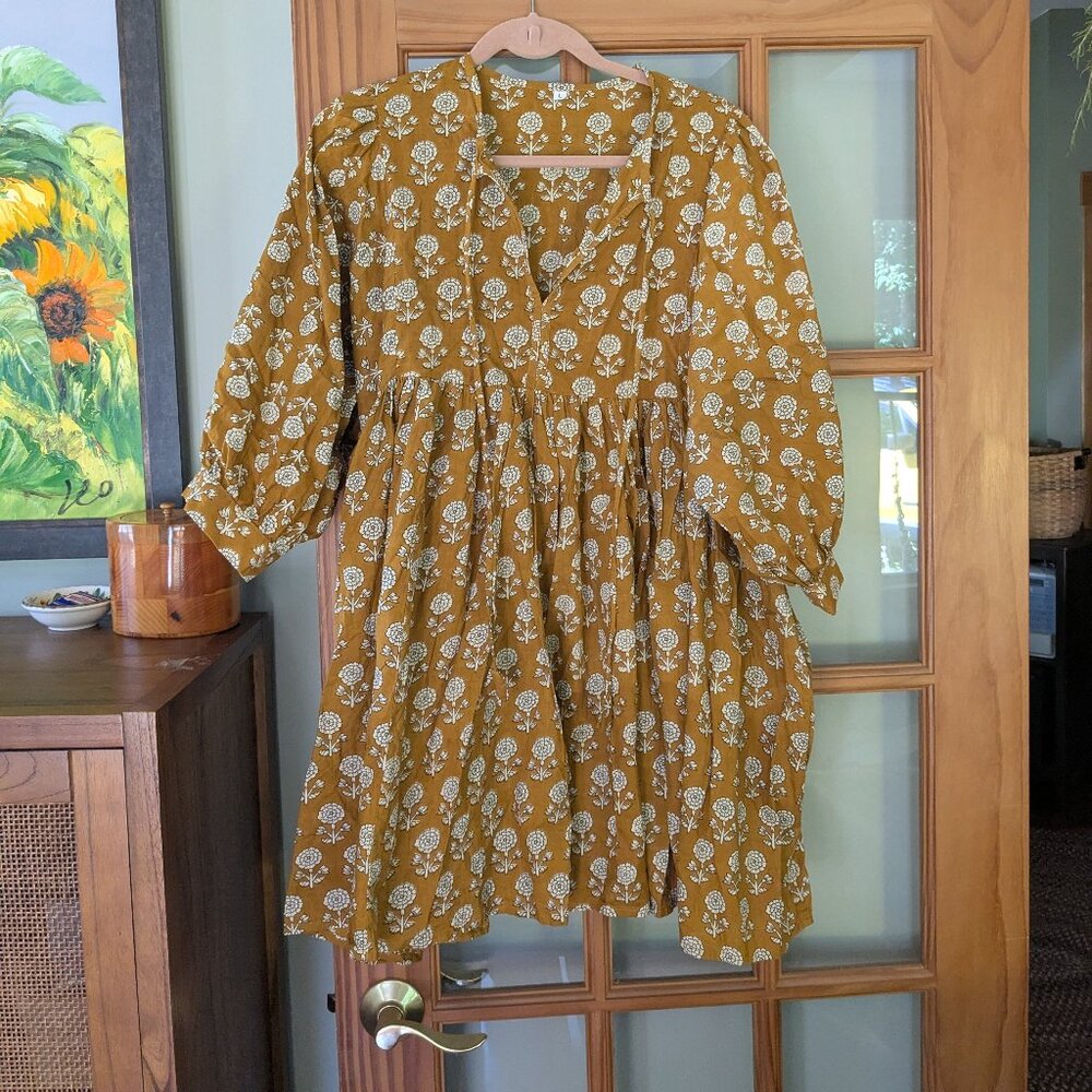 NWOT Indian Cotton Block Printed Mini Dress